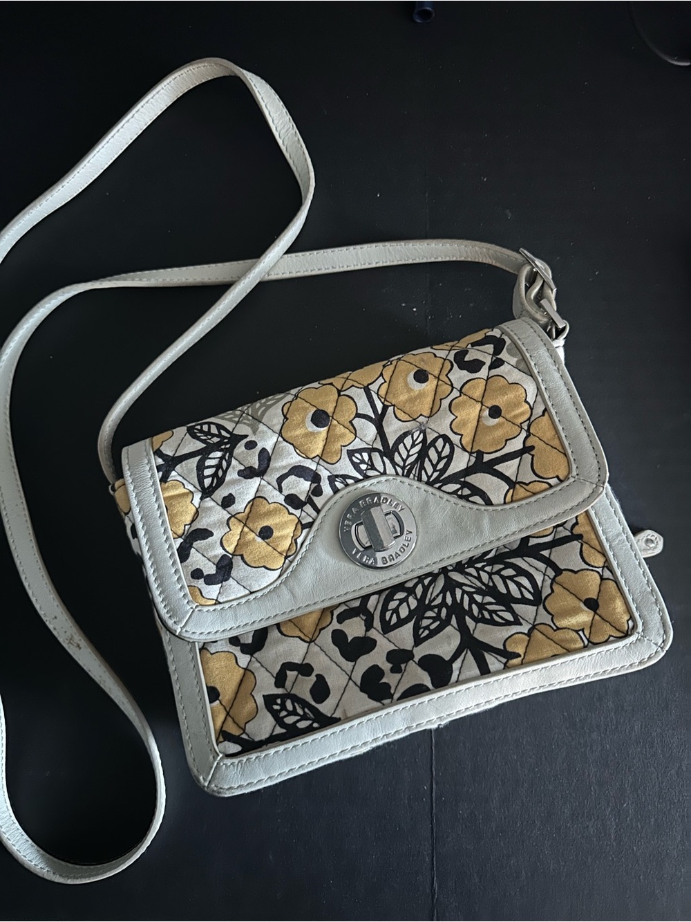 Vera Bradley Quilted Floral Crossbody in Cream and Mustard